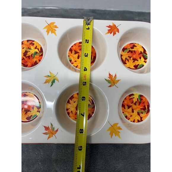 Ceramic Fall Leaves Muffin Pan Design 6-Cup By Certified International seasonal - Picture 3 of 11
